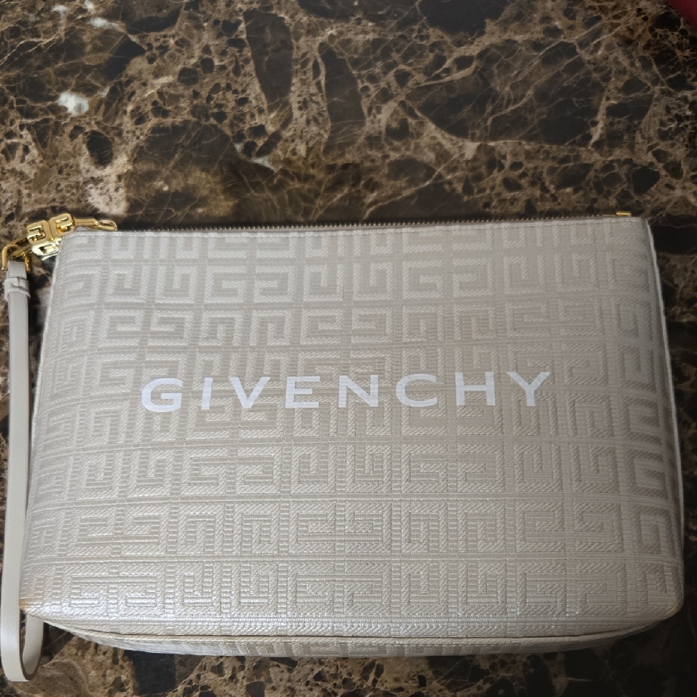AUTHENTIC Givenchy Textured Cream Pouch with Gold Zipper